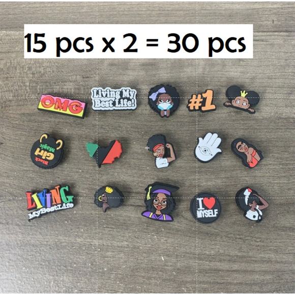 2pk - 30 Pcs Shoe Charms Black Lives Matter Girl Magic Fits for PVC Clog Sandals - Picture 1 of 10